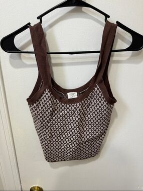 Abercrombie & Fitch Brown and Cream Knit Tank Cropped Top